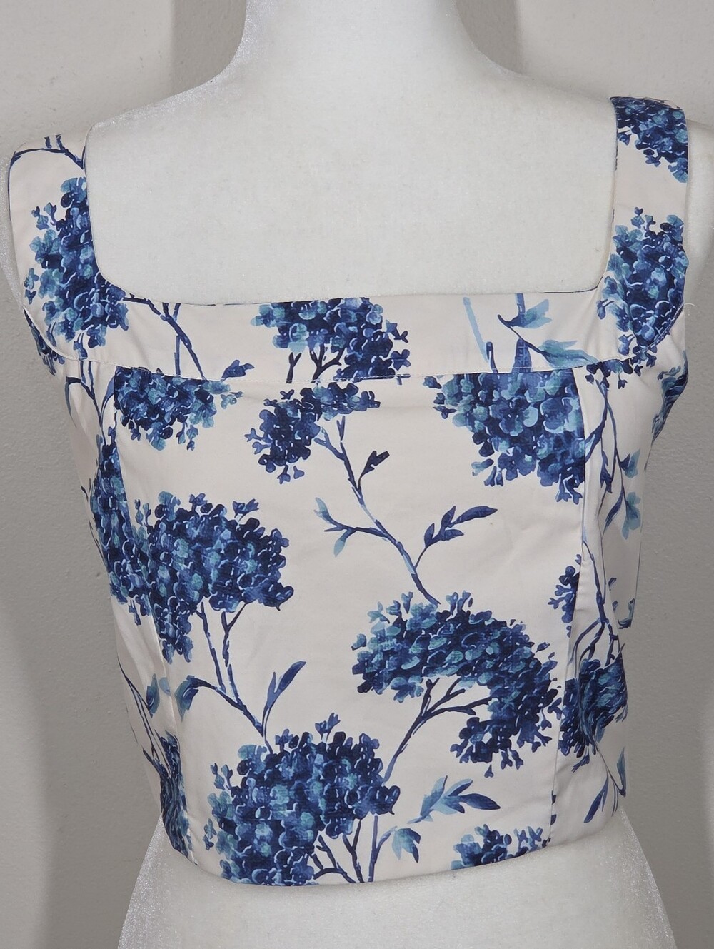 Fancy D Boutique Blue Floral Crop Top Smocked L Fairy Festival Boho Preppy
